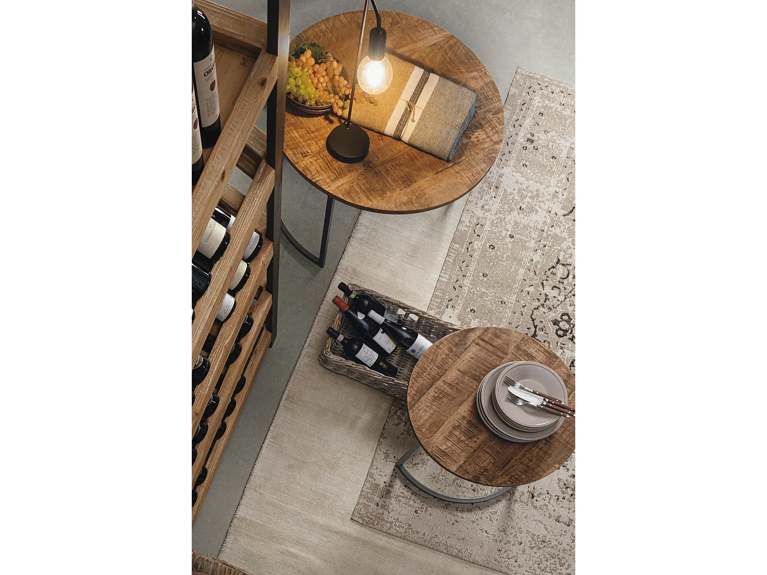 Table basse ronde en bois naturel et acier Narda - Lot de 3