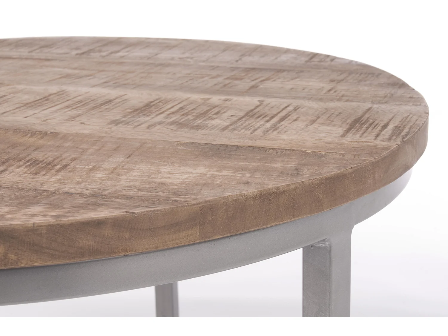 Table basse ronde en bois naturel et acier Narda - Lot de 3