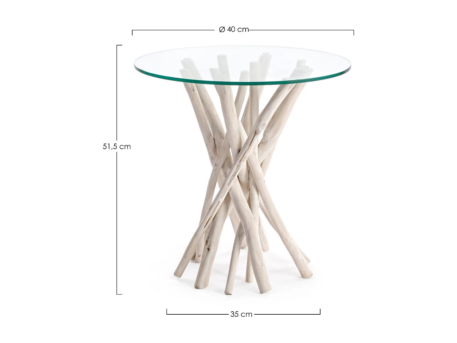 Table d'appoint ronde branches de teck et verre Sary - Lot de 2
