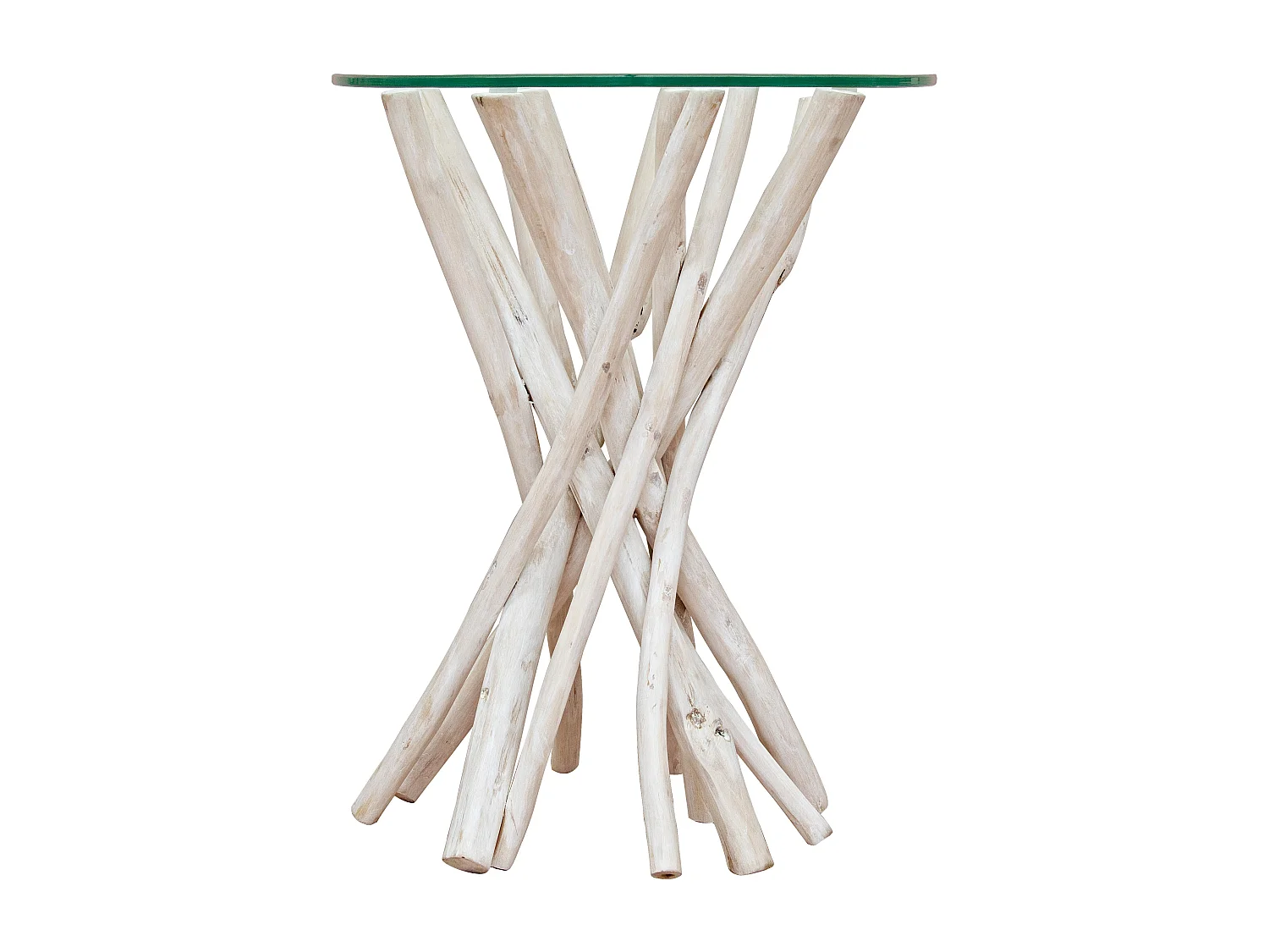 Table d'appoint ronde branches de teck et verre Sary - Lot de 2