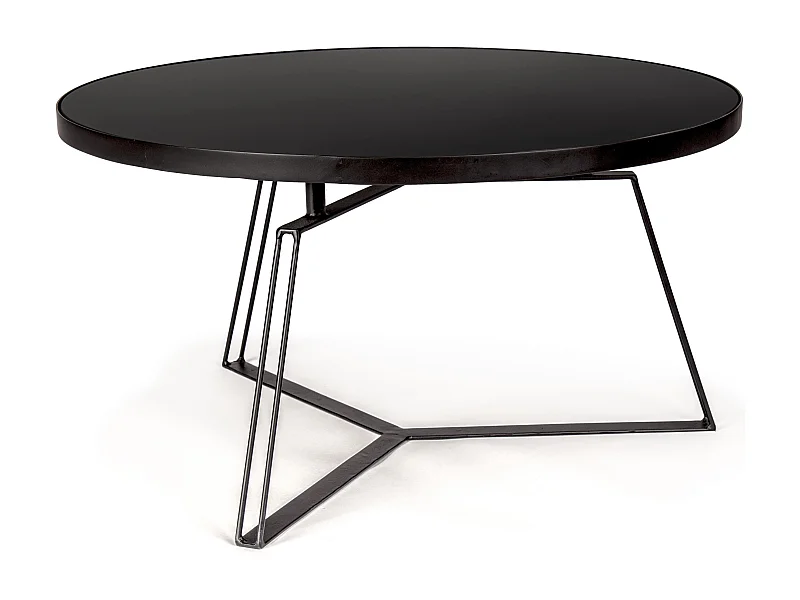 Table basse ronde en verre et pieds en acier noir Zira L 70cm