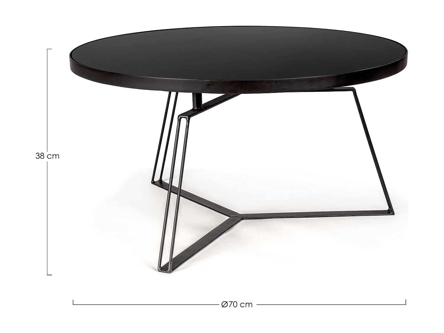 Table basse ronde en verre et pieds en acier noir Zira L 70cm