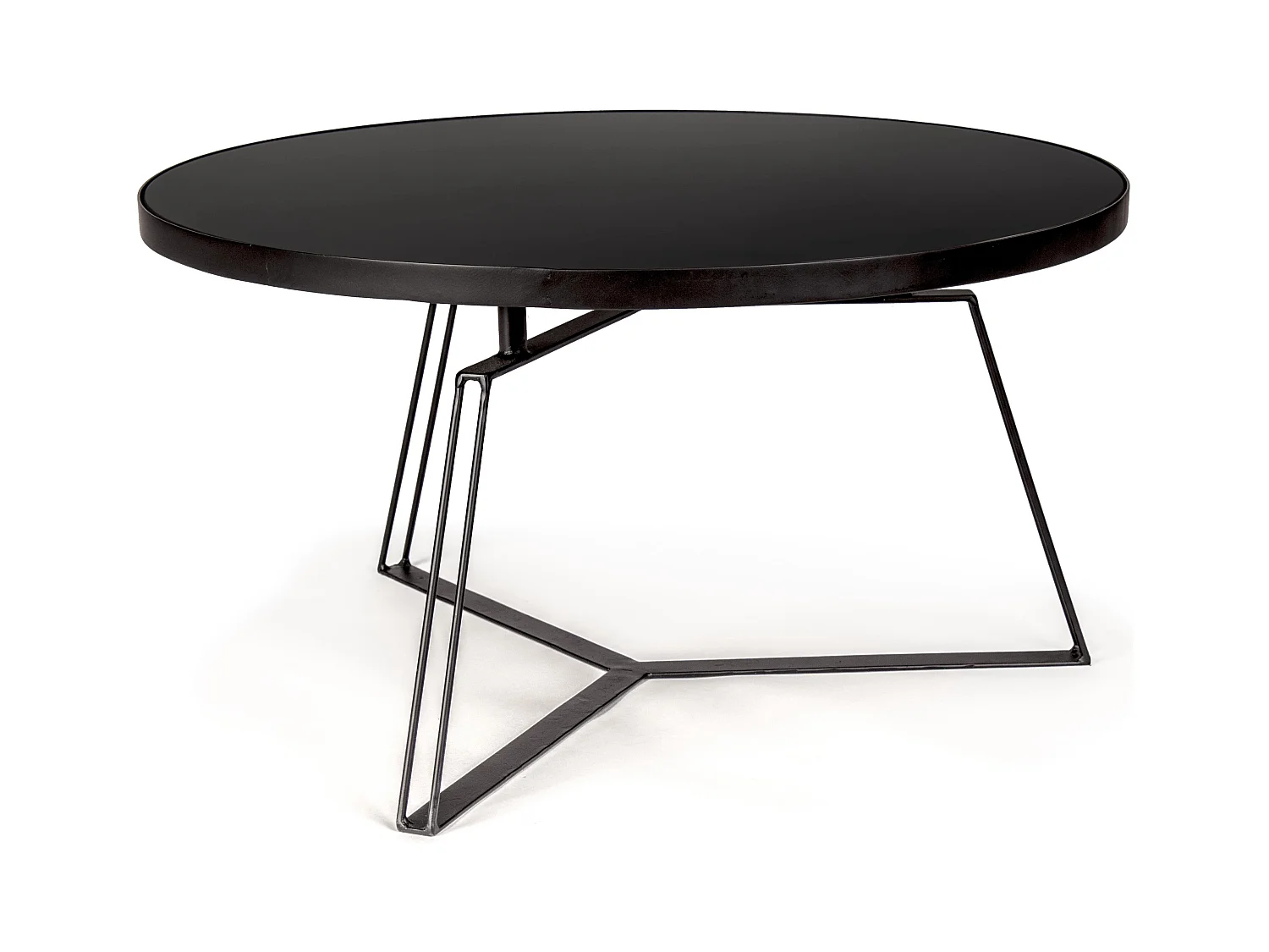 Table basse ronde en verre et pieds en acier noir Zira L 70cm
