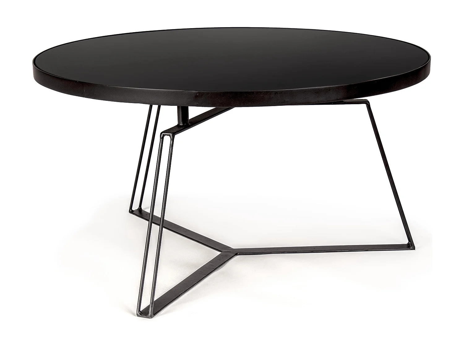 Table basse ronde en verre et pieds en acier noir Zira L 70cm