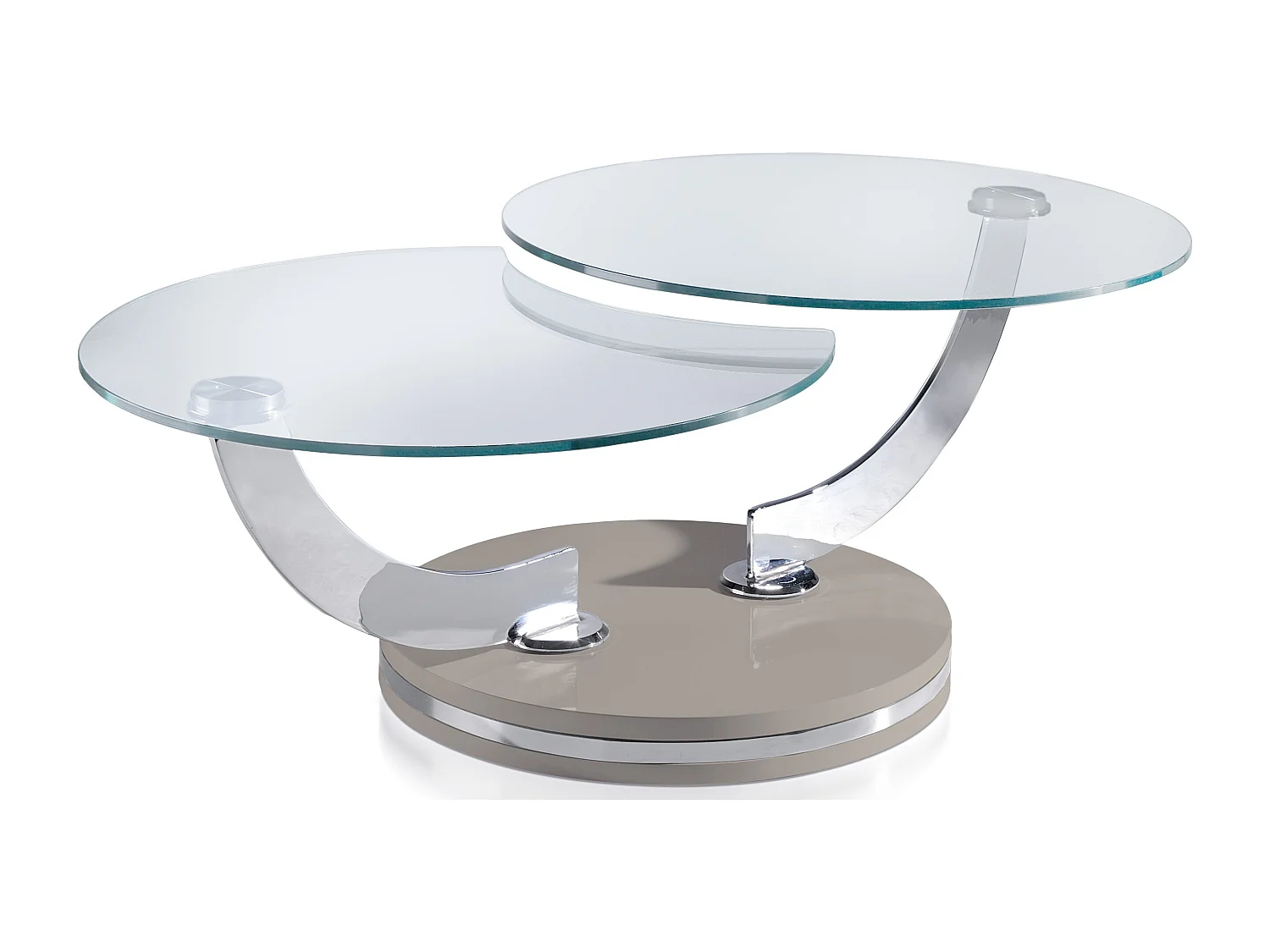 Table basse laquée taupe articulée avec mécanisme pivotant synchronisé Modena