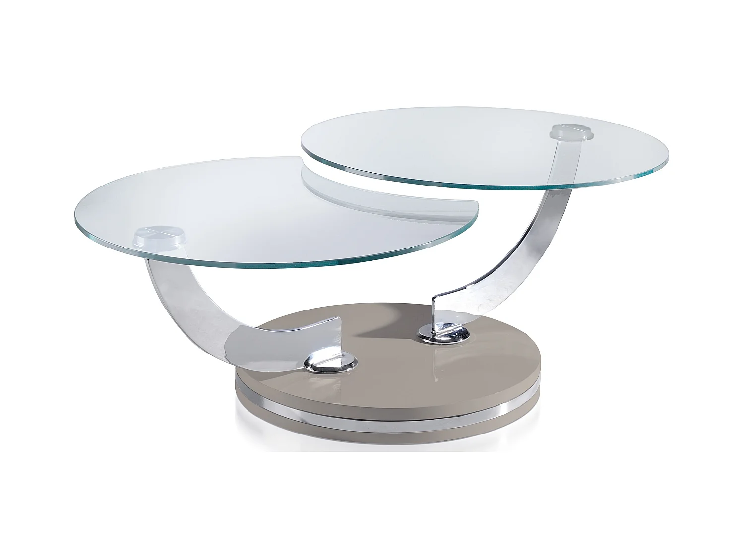 Table basse laquée taupe articulée avec mécanisme pivotant synchronisé Modena