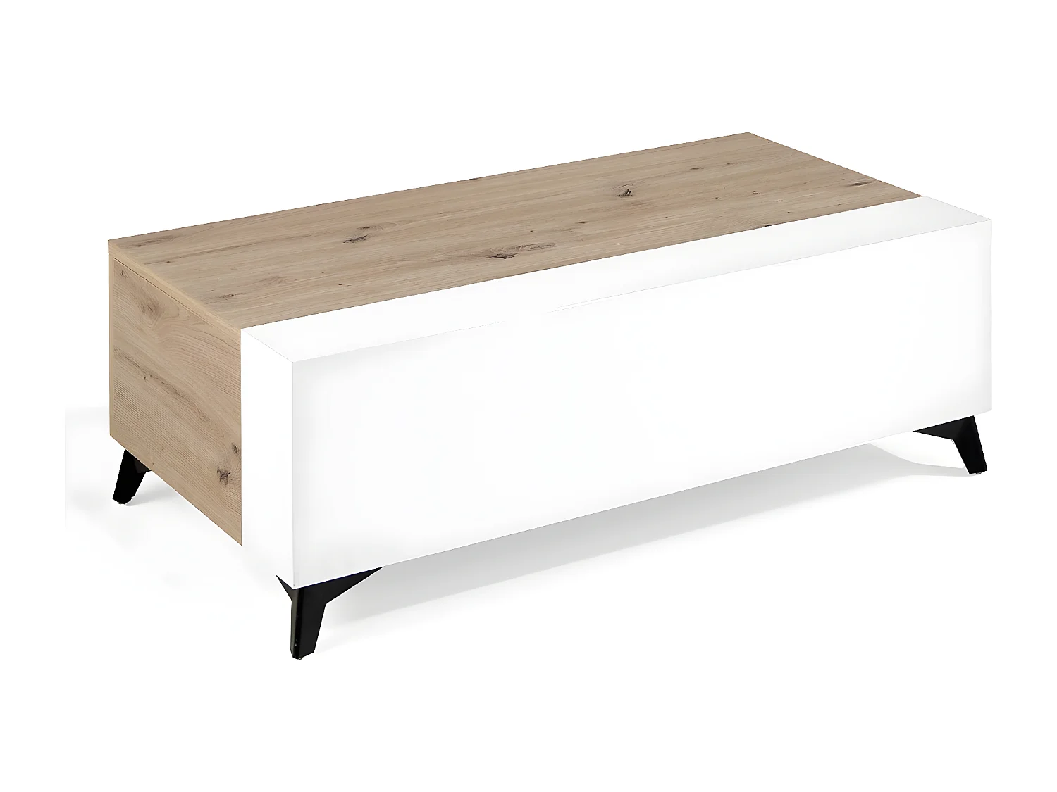 Table basse relevable en bois chêne clair et bois blanc Lazeto 110cm