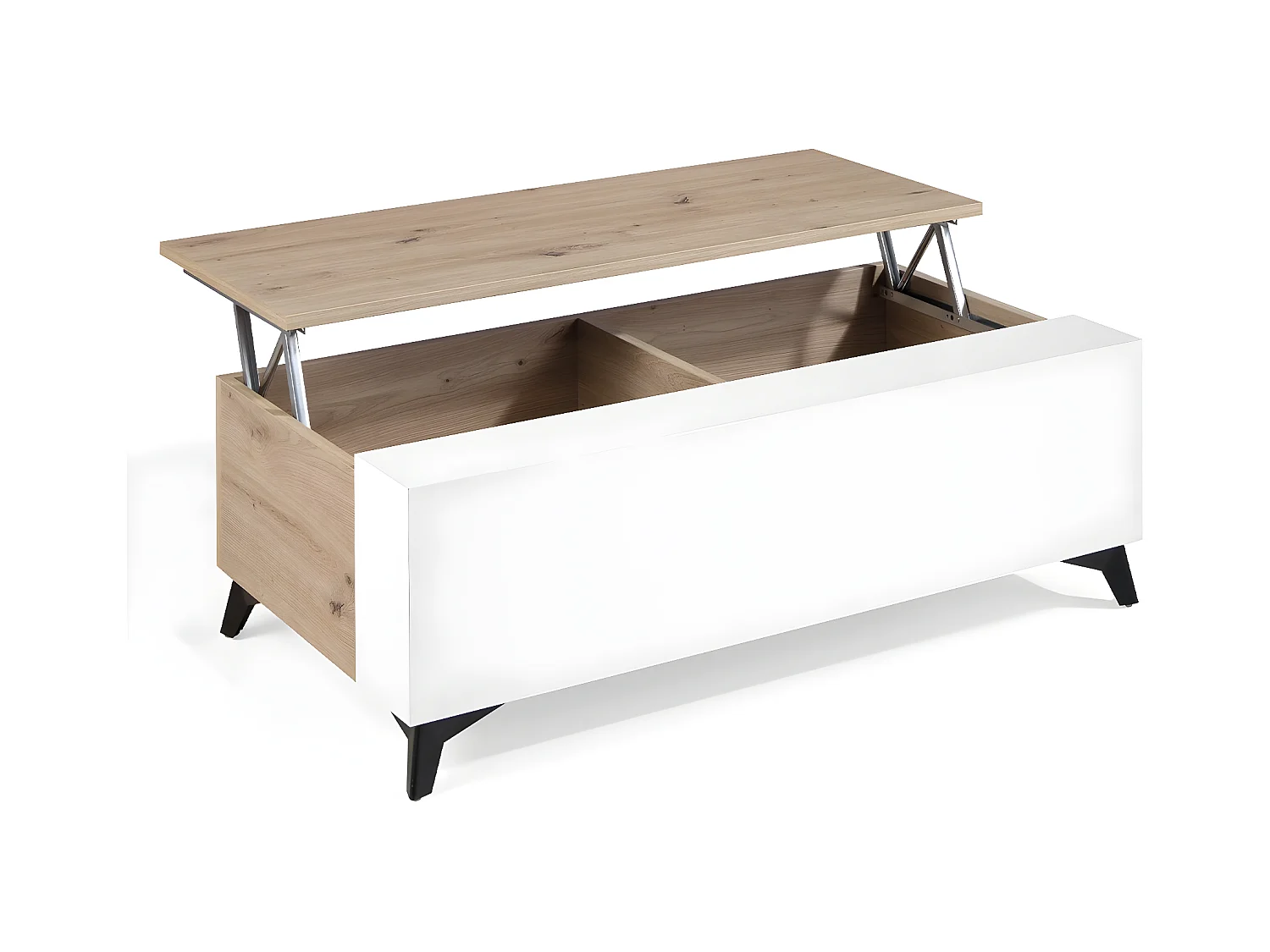 Table basse relevable en bois chêne clair et bois blanc Lazeto 110cm
