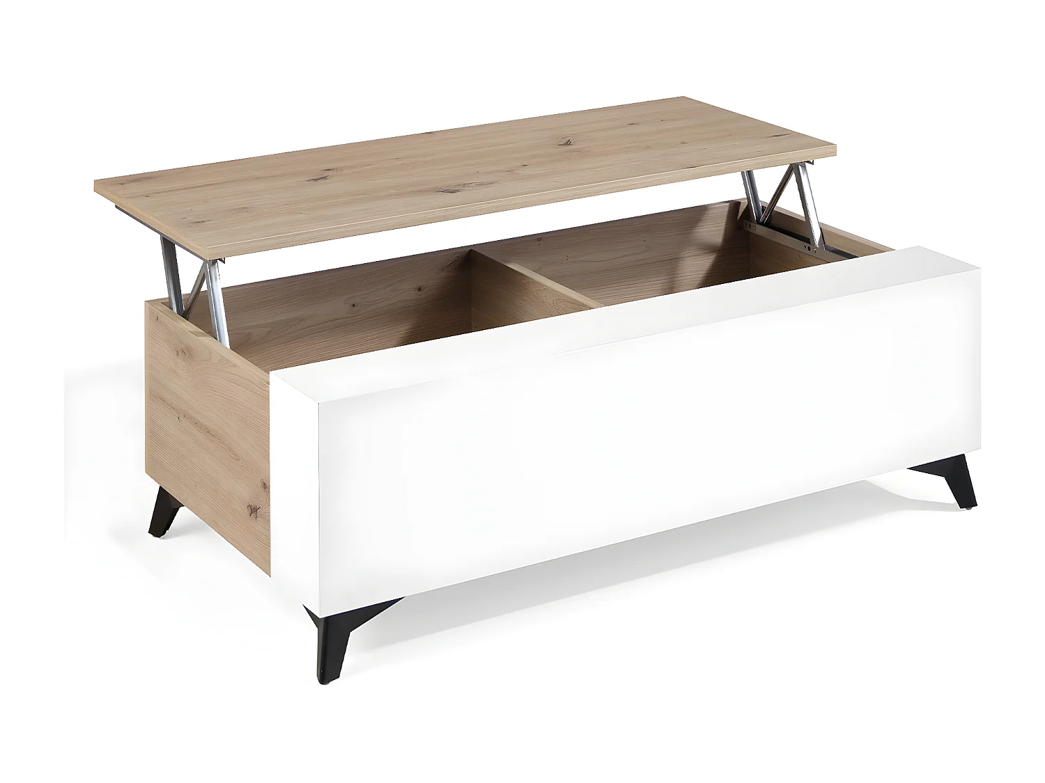 Table basse relevable en bois chêne clair et bois blanc Lazeto 110cm