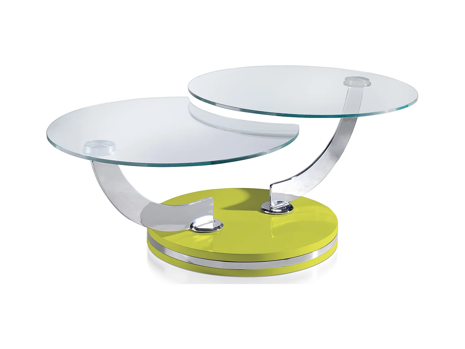 Table basse laquée jaune articulée avec mécanisme pivotant synchronisé Modena