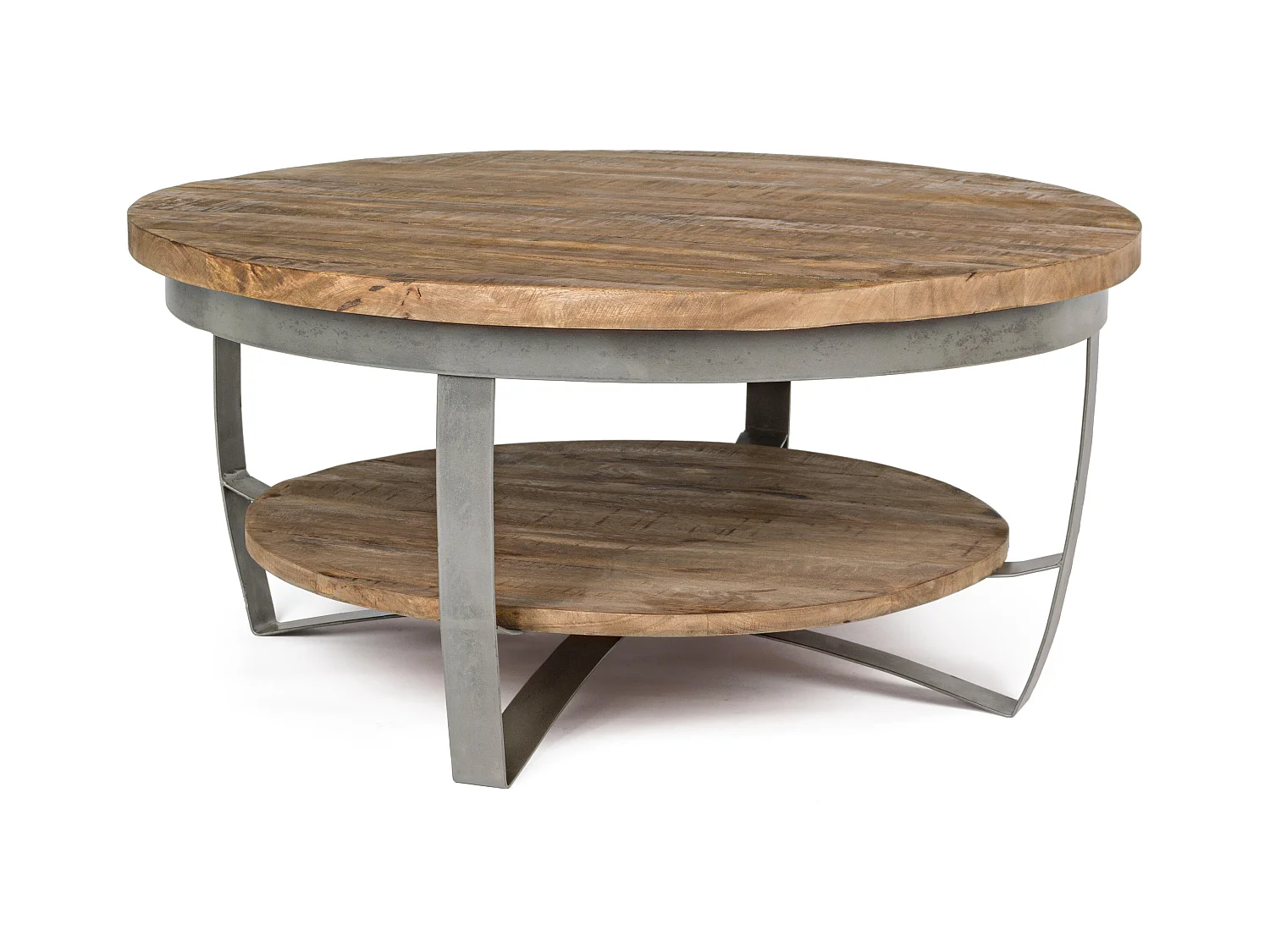 Table basse ronde en bois naturel et acier gris Narda L 90cm