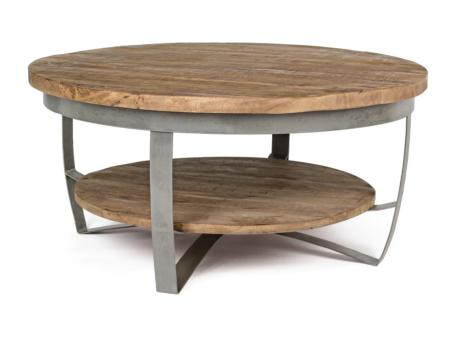 Table basse ronde en bois naturel et acier gris Narda L 90cm