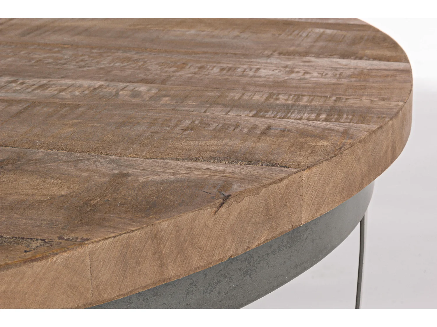 Table basse ronde en bois naturel et acier gris Narda L 90cm