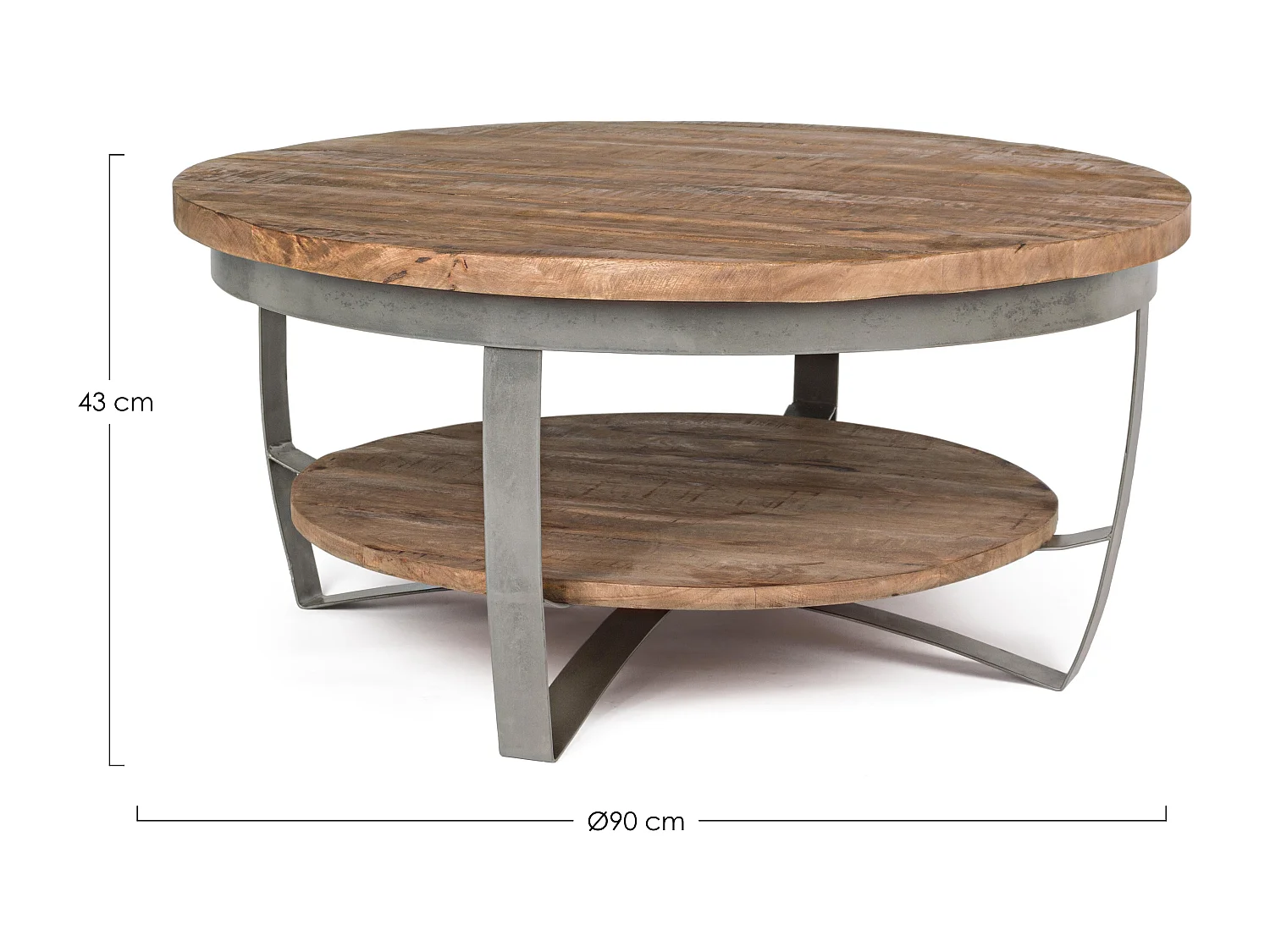 Table basse ronde en bois naturel et acier gris Narda L 90cm