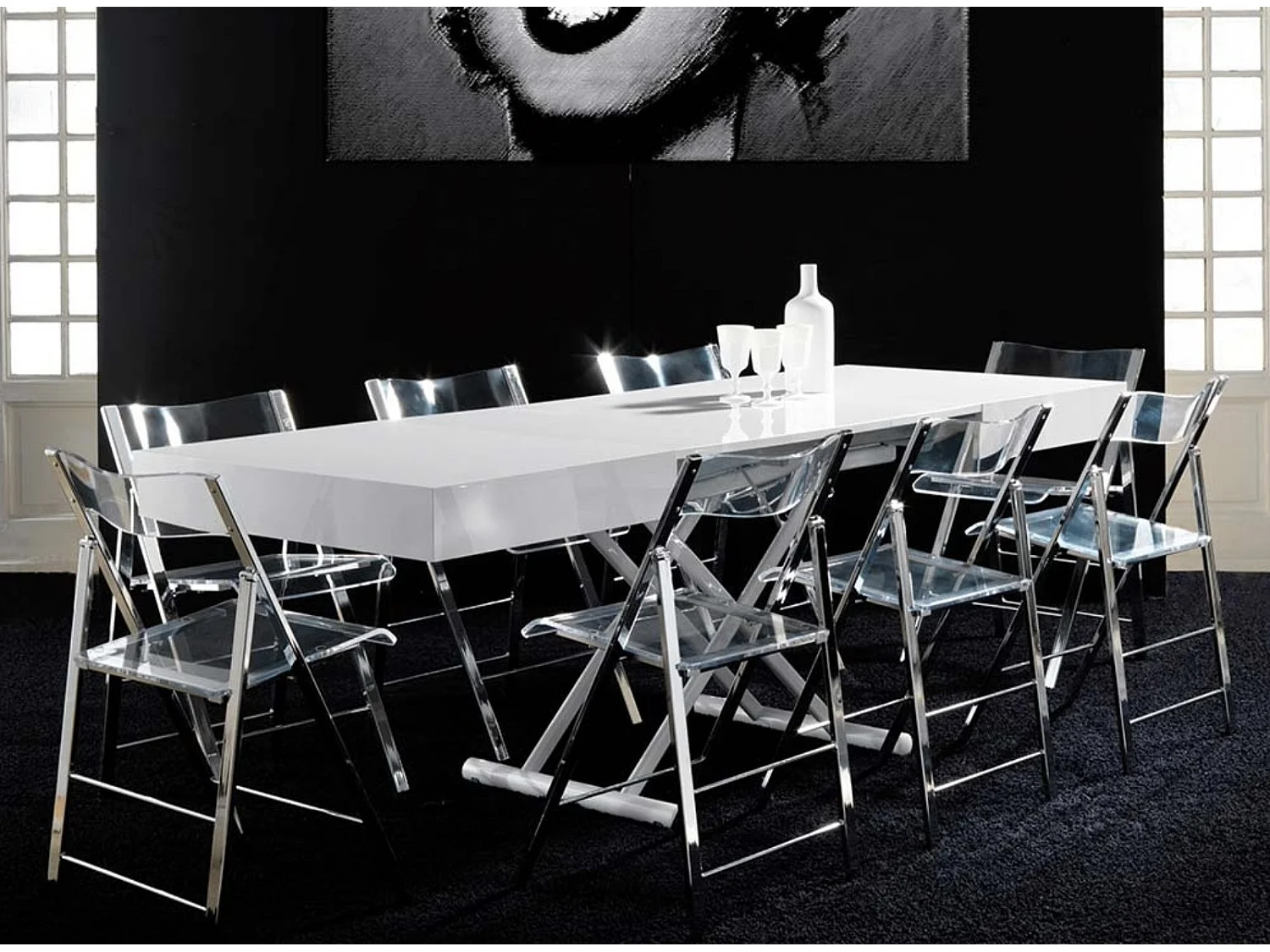 Table basse relevable et extensible blanche Alexandra 120-153-186 et 220cm