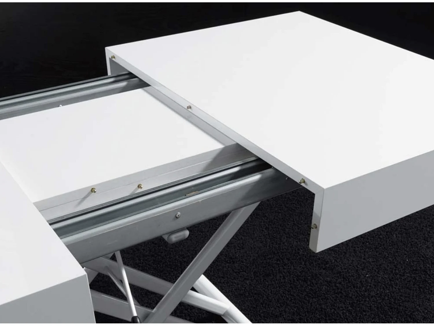 Table basse relevable et extensible blanche Alexandra 120-153-186 et 220cm