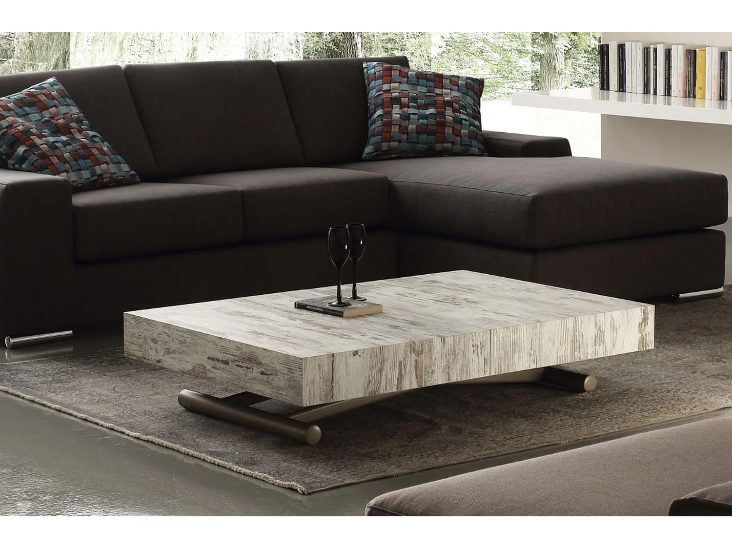 Table basse relevable et extensible blanche Alexandra 120-153-186 et 220cm