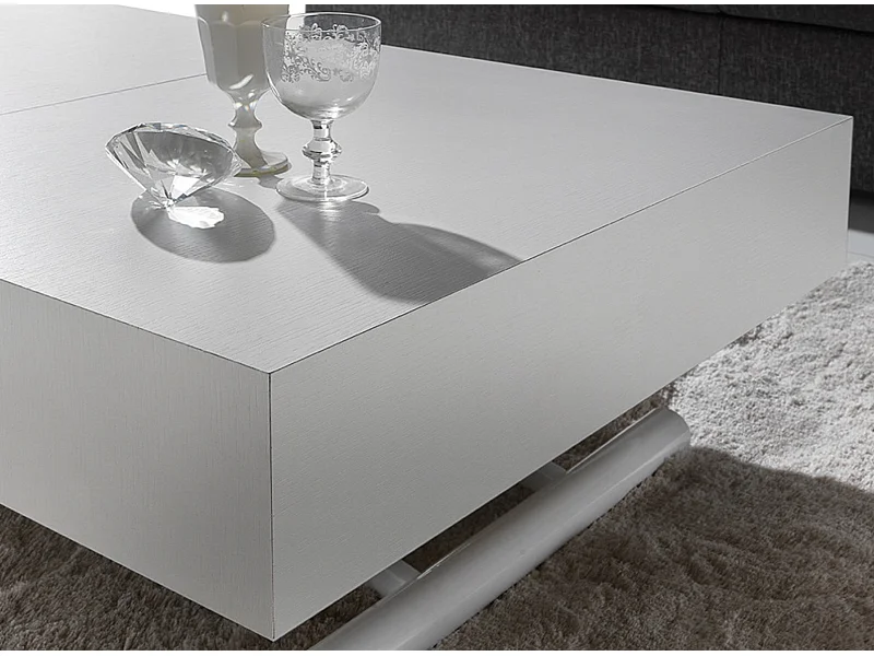 Table basse relevable et extensible blanche Alexandra 120-153-186 et 220cm