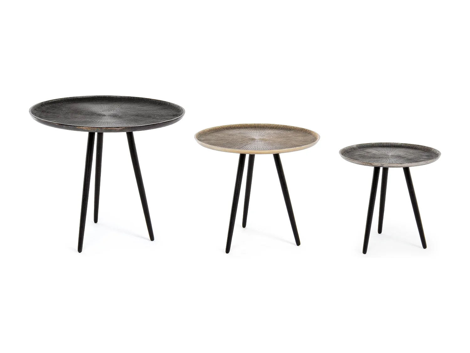 Table basse ronde en aluminium et pieds noir Ama - Lot de 3
