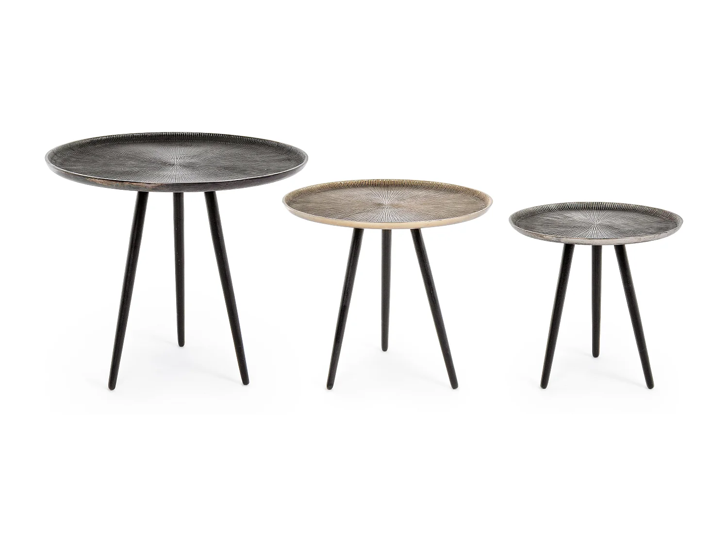 Table basse ronde en aluminium et pieds noir Ama - Lot de 3