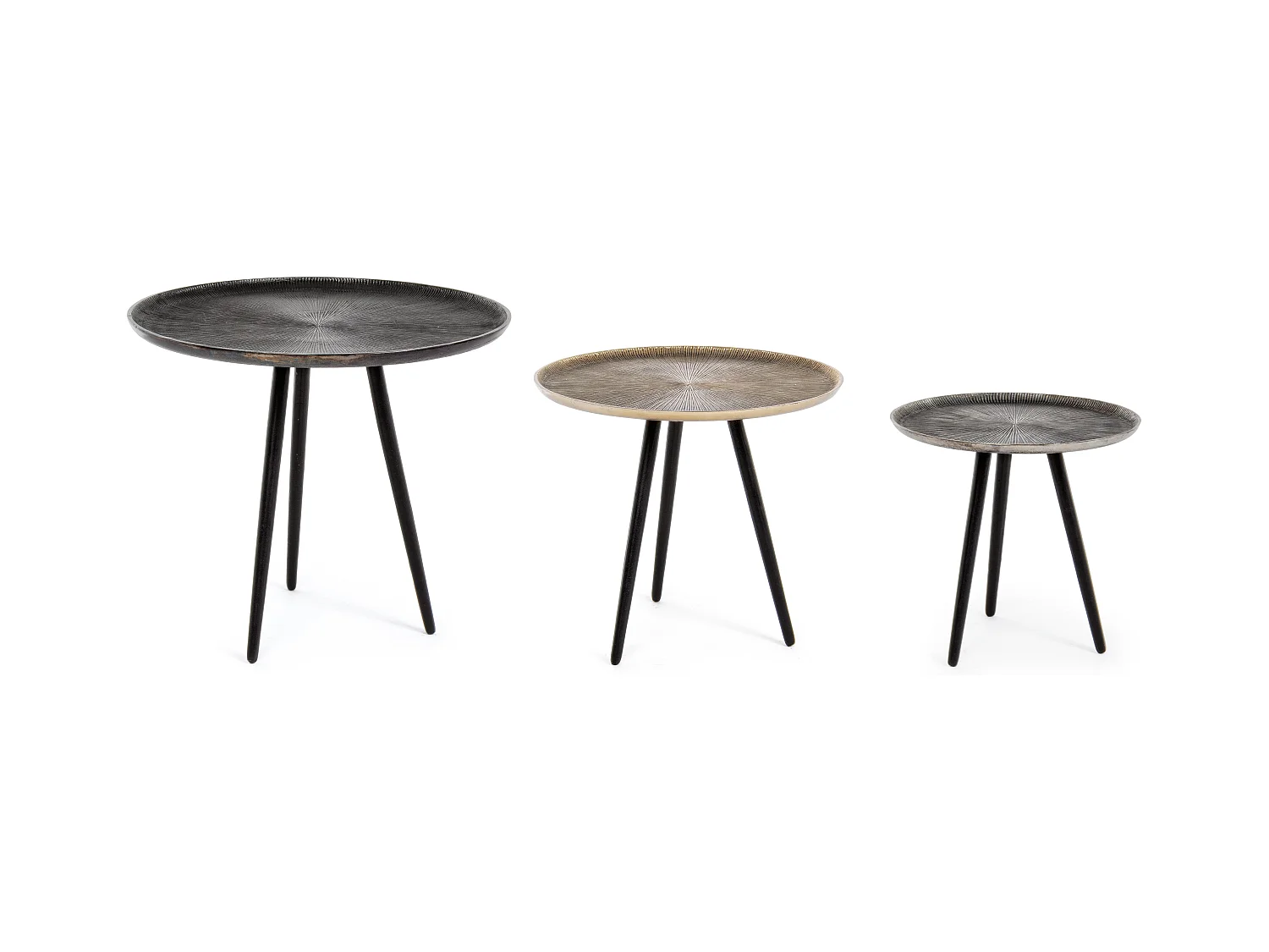 Table basse ronde en aluminium et pieds noir Ama - Lot de 3