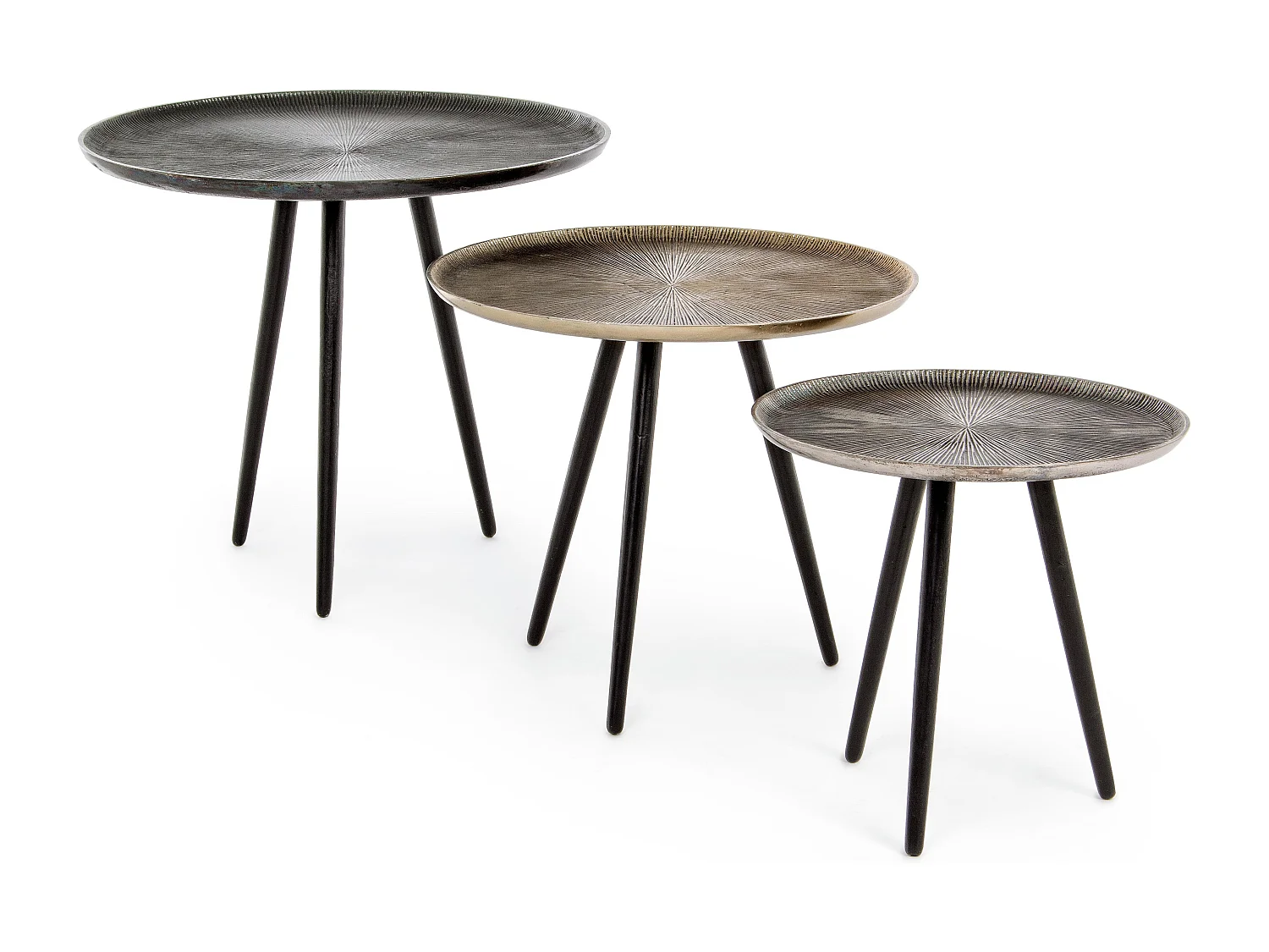 Ama ronde aluminium salontafel en zwarte poten - Set van 3