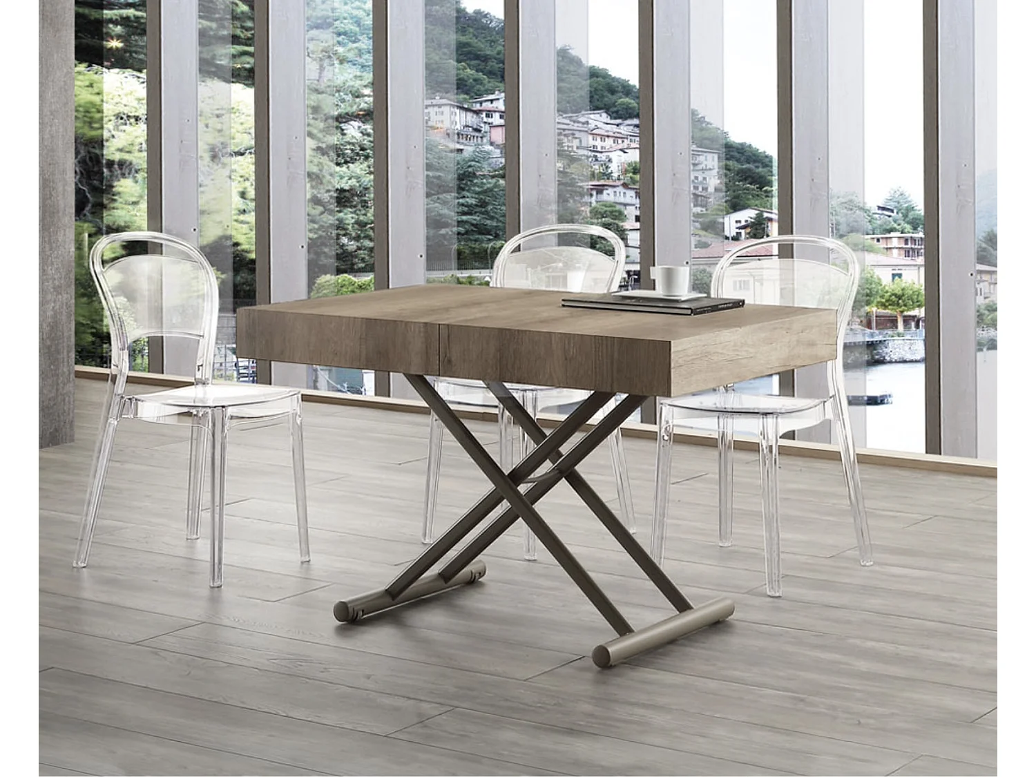 Table basse relevable et extensible gris ardoise Alexandra 120-153-186 et 220cm