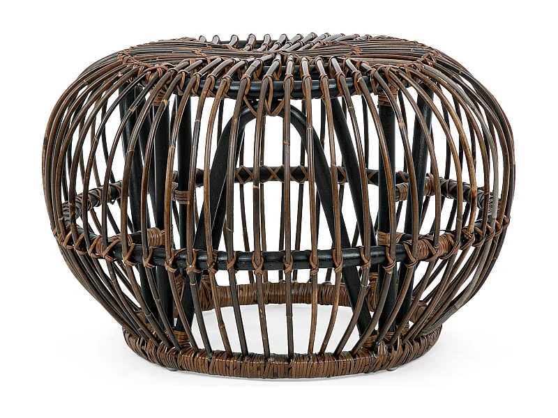 Table basse ronde en rotin croco marron foncé Dora - Lot de 2