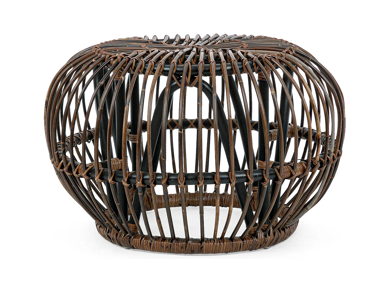 Table basse ronde en rotin croco marron foncé Dora - Lot de 2