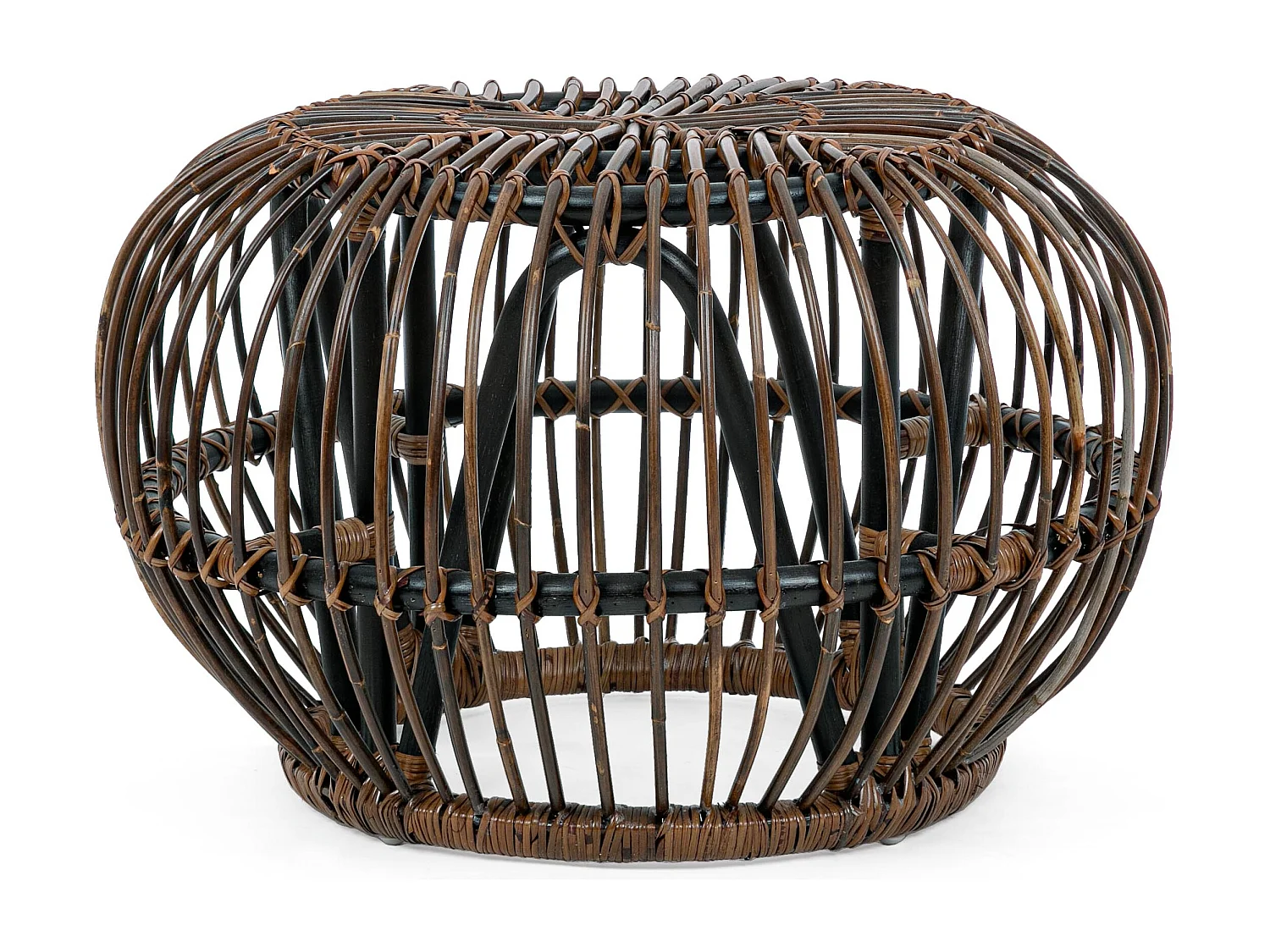 Table basse ronde en rotin croco marron foncé Dora - Lot de 2