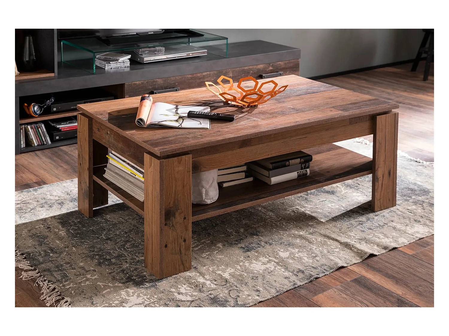 Table basse rectangulaire mélaminé chêne foncé Orcel 110cm