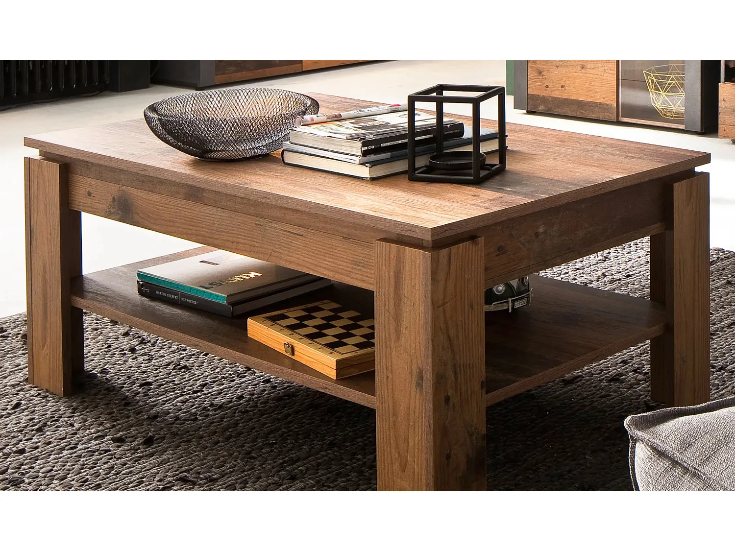 Table basse rectangulaire mélaminé chêne foncé Orcel 110cm