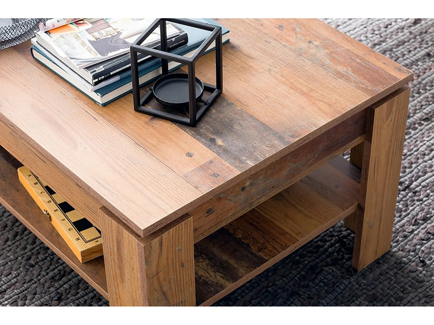 Table basse rectangulaire mélaminé chêne foncé Orcel 110cm