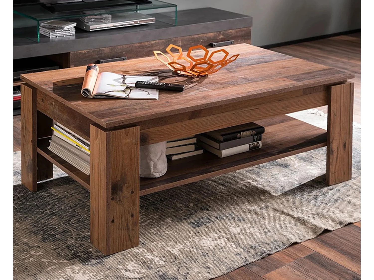 Table basse rectangulaire mélaminé chêne foncé Orcel 110cm