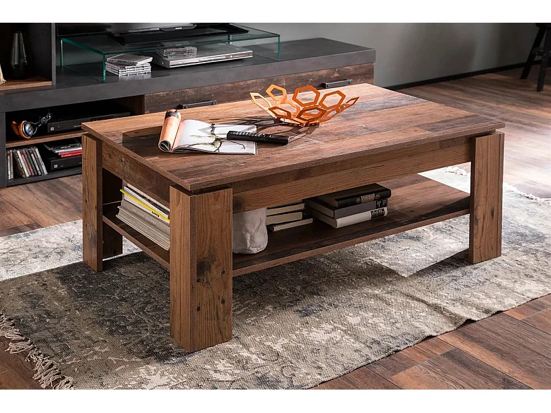 Table basse rectangulaire mélaminé chêne foncé Orcel 110cm