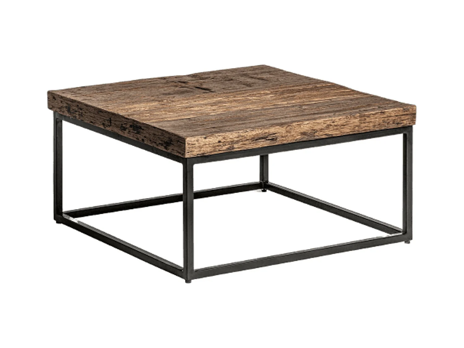 Mesa de centro cuadrada de madera maciza reciclada y acero negro Wader 70 cm