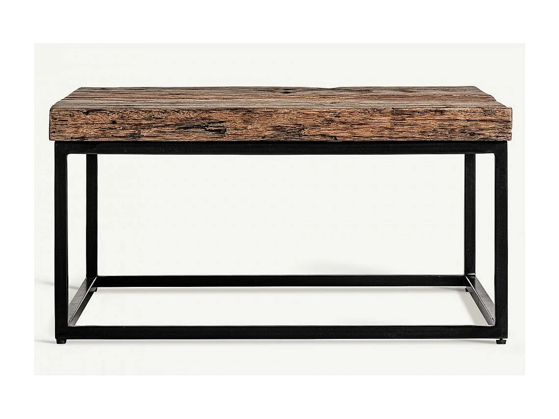 Mesa de centro cuadrada de madera maciza reciclada y acero negro Wader 70 cm