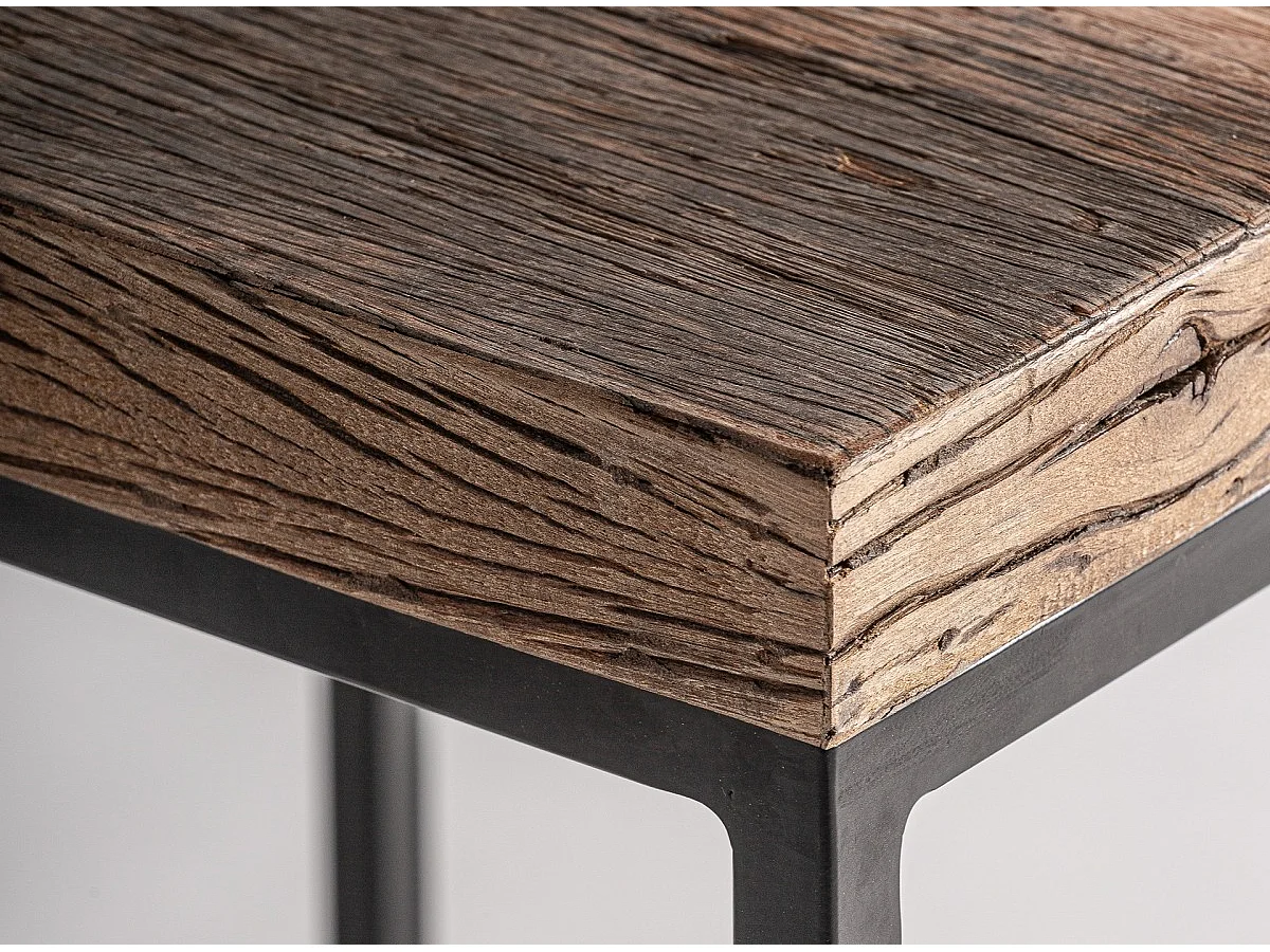 Mesa de centro cuadrada de madera maciza reciclada y acero negro Wader 70 cm