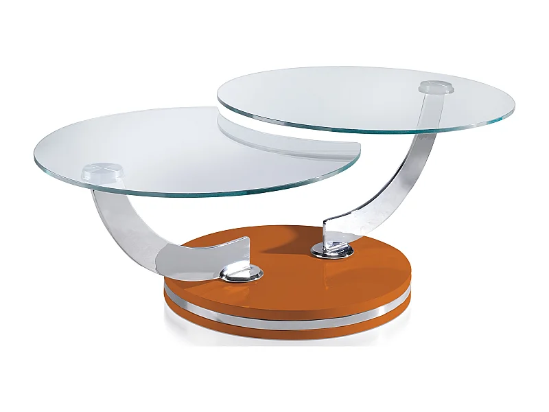 Table basse laquée orange articulée avec mécanisme pivotant synchronisé Modena
