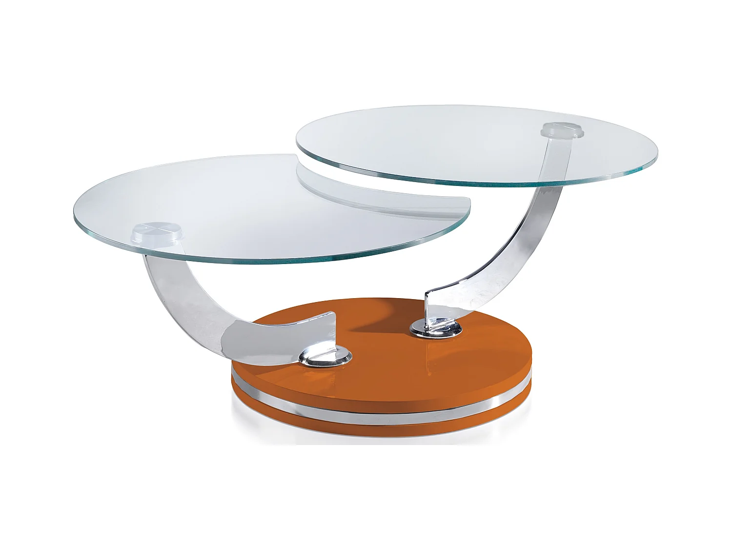Table basse laquée orange articulée avec mécanisme pivotant synchronisé Modena