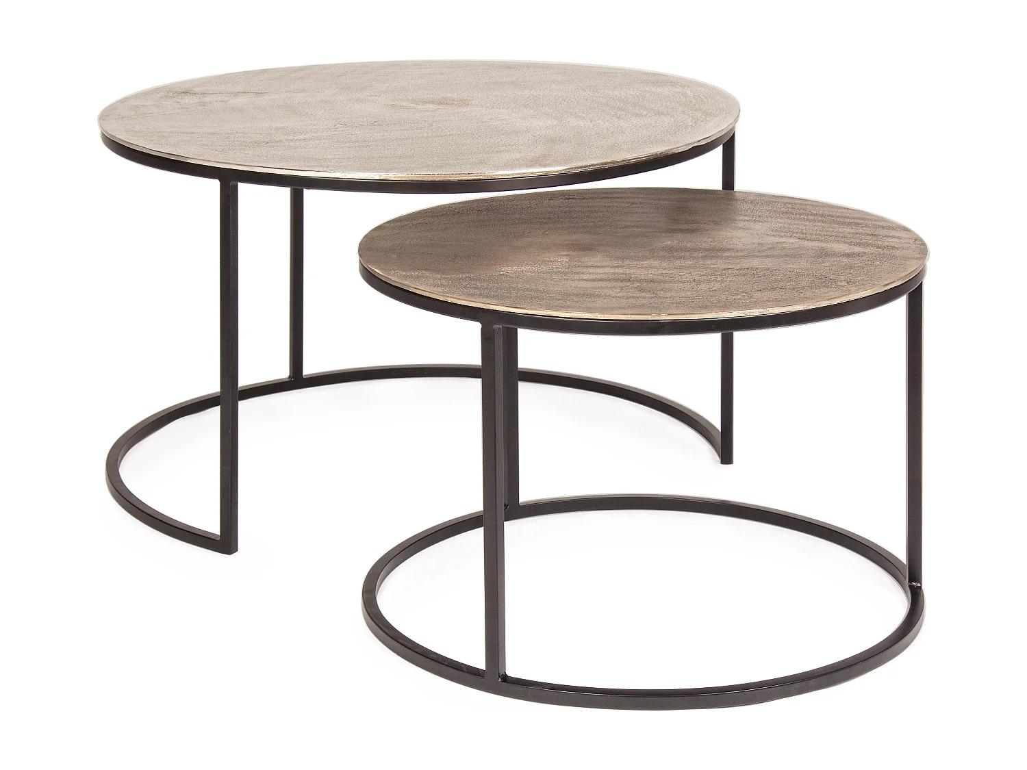 Table basse ronde aluminium et pieds en acier Amina - Lot de 2