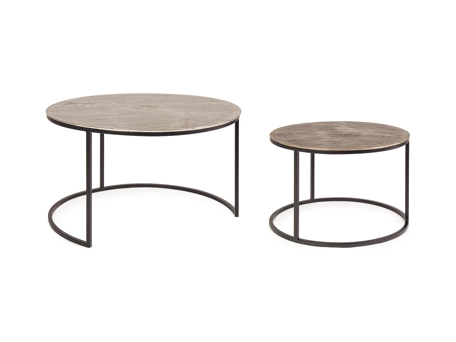 Table basse ronde aluminium et pieds en acier Amina - Lot de 2