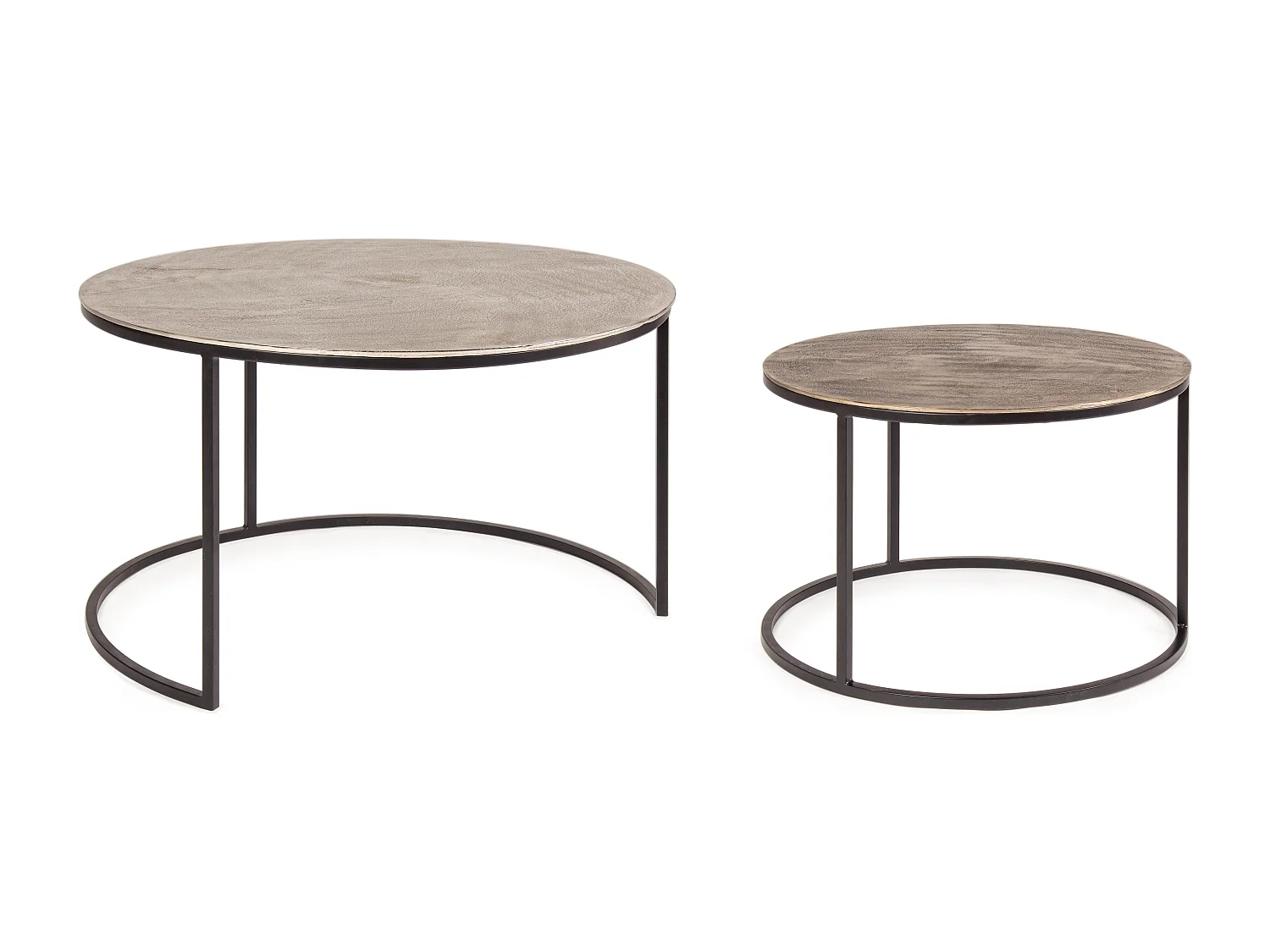 Table basse ronde aluminium et pieds en acier Amina - Lot de 2