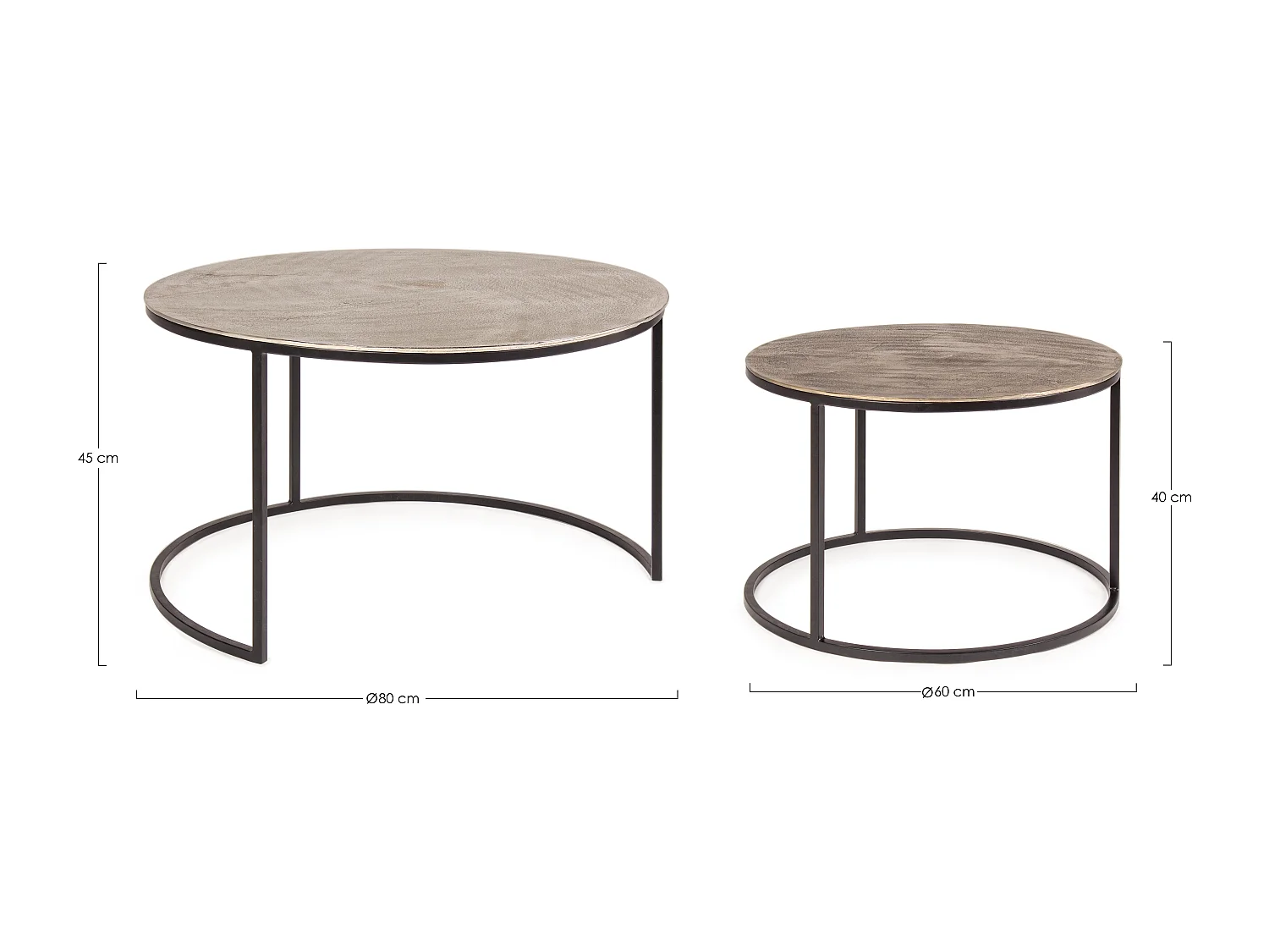 Table basse ronde aluminium et pieds en acier Amina - Lot de 2