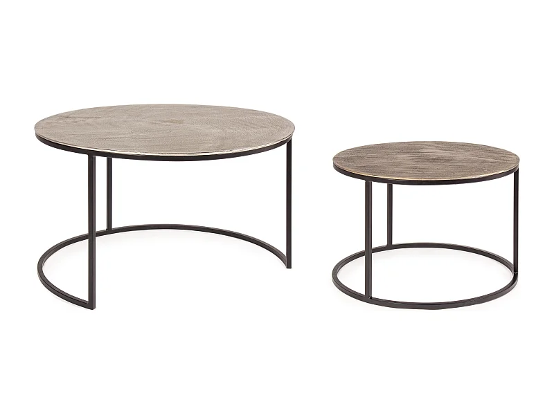 Table basse ronde aluminium et pieds en acier Amina - Lot de 2