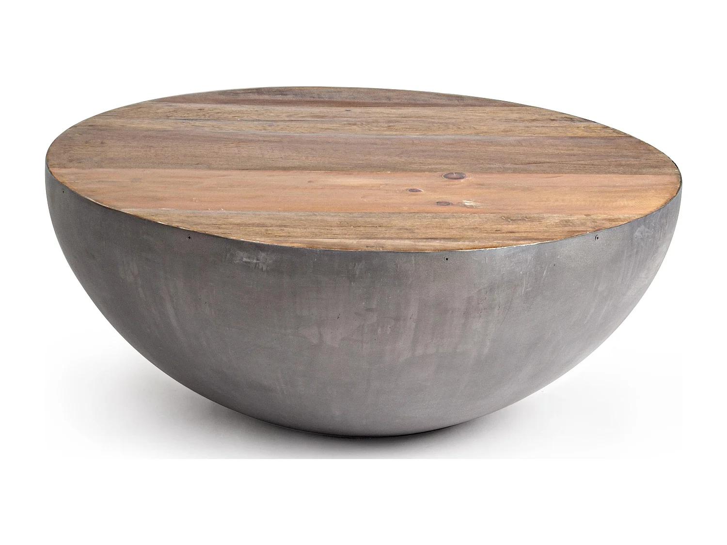 Table basse ronde en bois et acier argent Lara 90cm