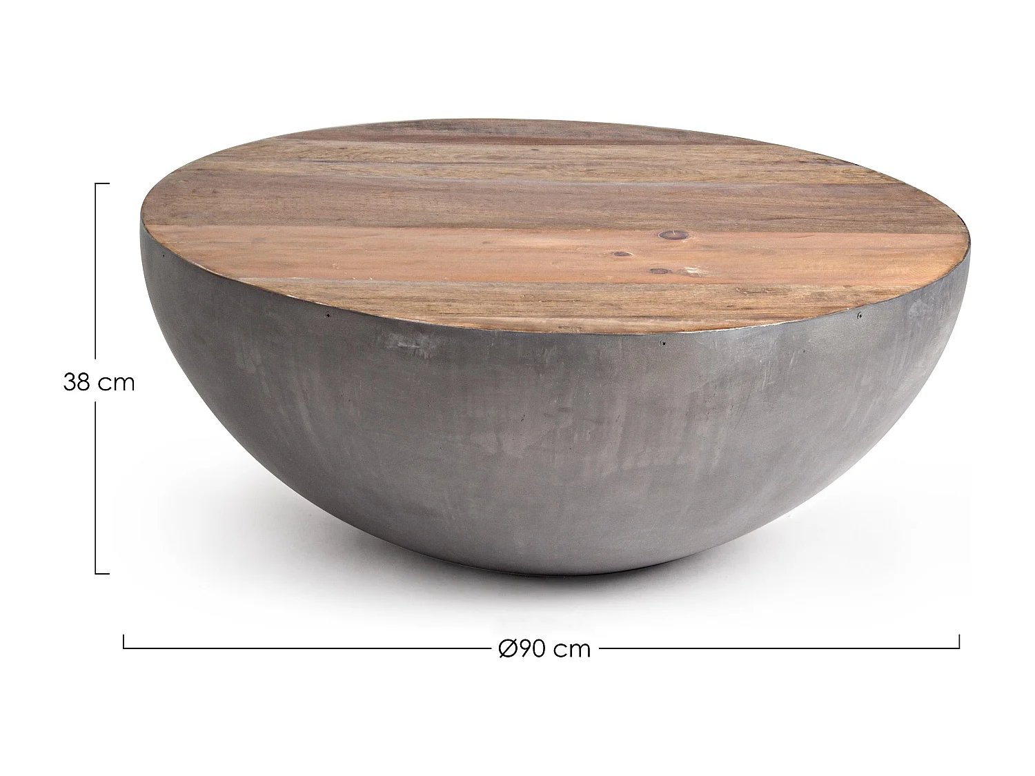 Table basse ronde en bois et acier argent Lara 90cm