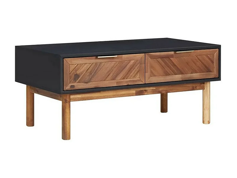 Table basse 2 tiroirs acacia massif foncé et noir Alty 90cm