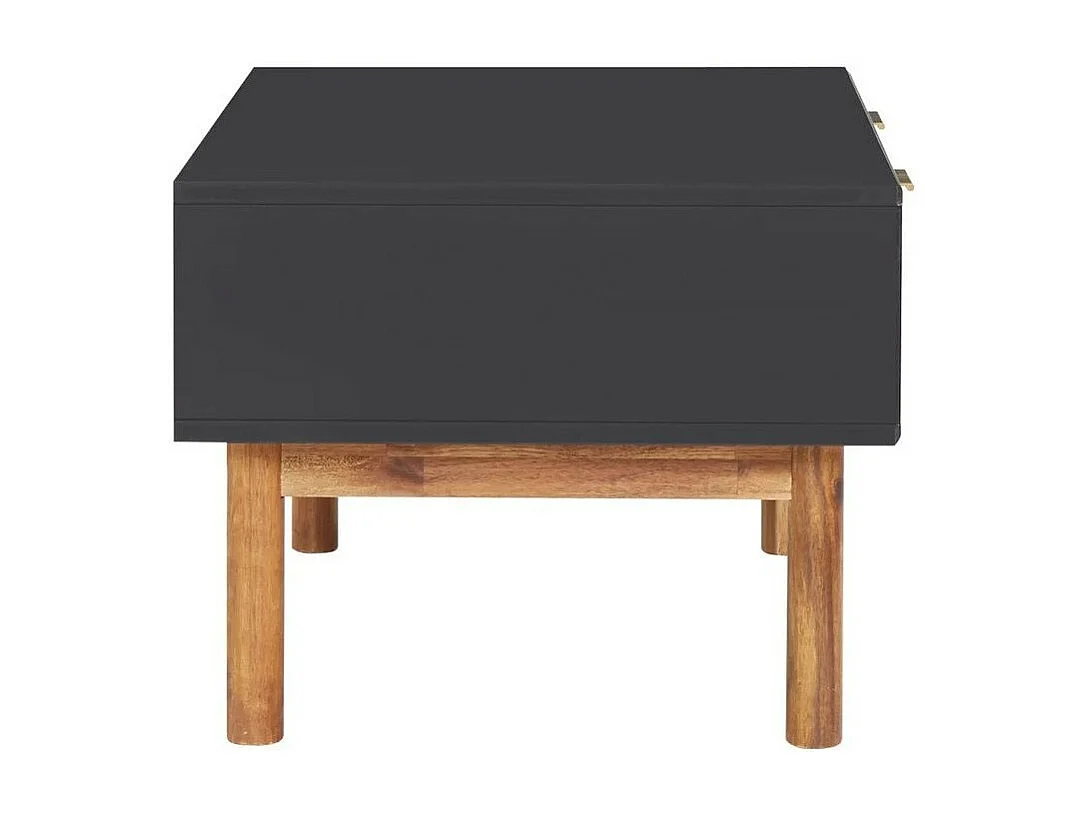 Table basse 2 tiroirs acacia massif foncé et noir Alty 90cm