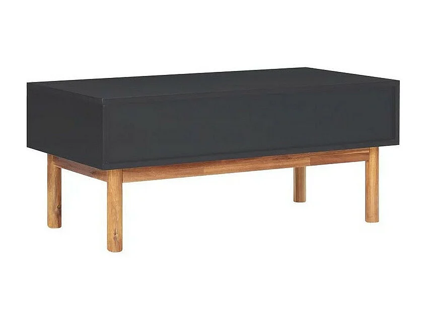 Table basse 2 tiroirs acacia massif foncé et noir Alty 90cm